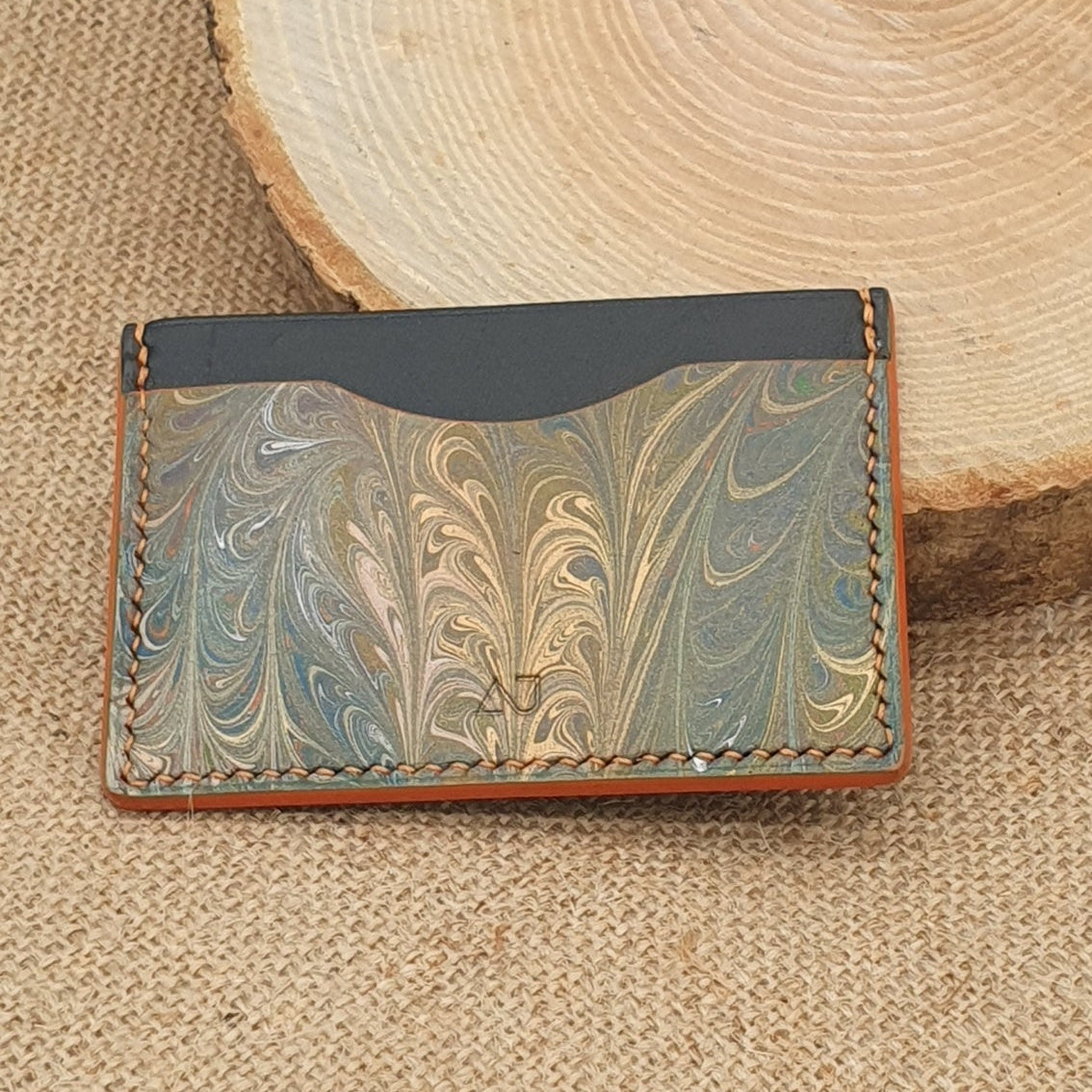 Porte Cartes Silla Artiste en cuir marbré- Pièce Unique n°356