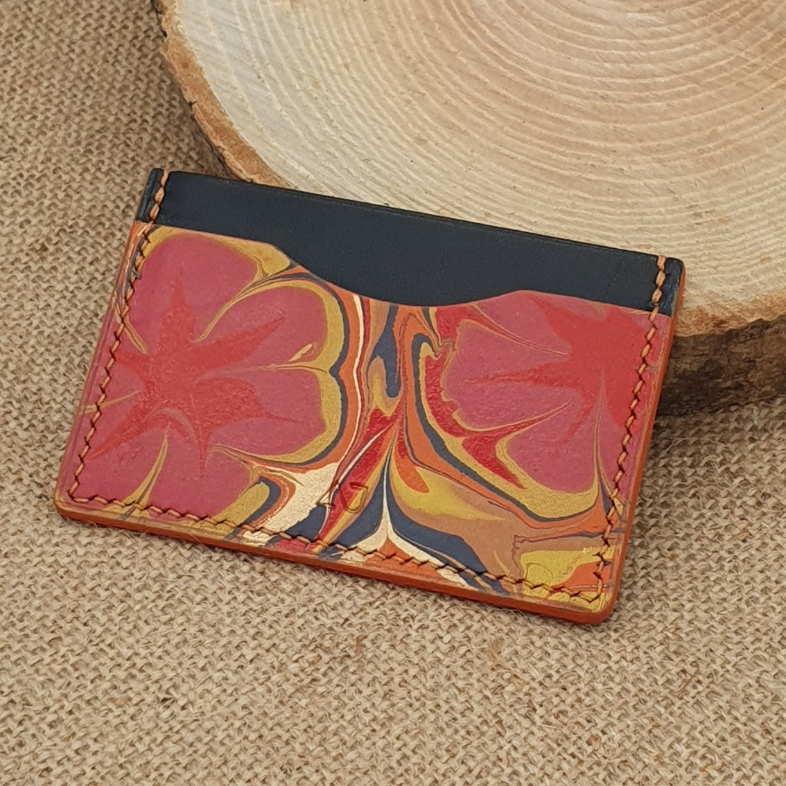 Porte Cartes Silla Artiste en cuir marbré- Pièce Unique n°347