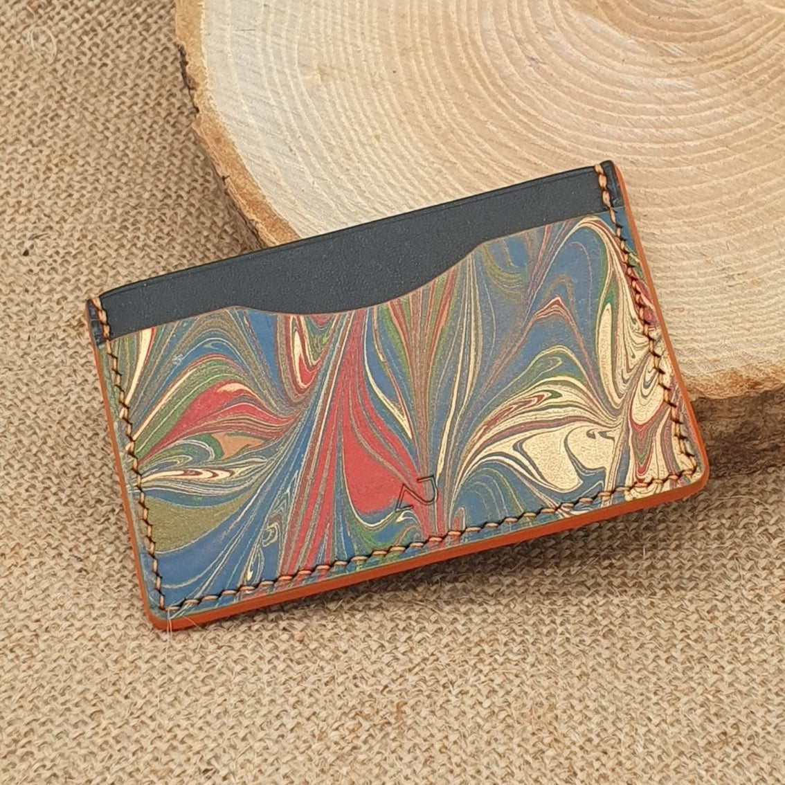 Porte Cartes Silla Artiste en cuir marbré- Pièce Unique n°349